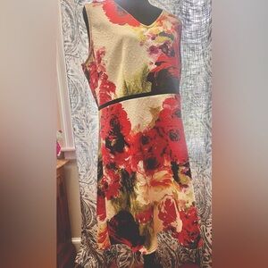 Floral Sleeveless Dress - Red and Green